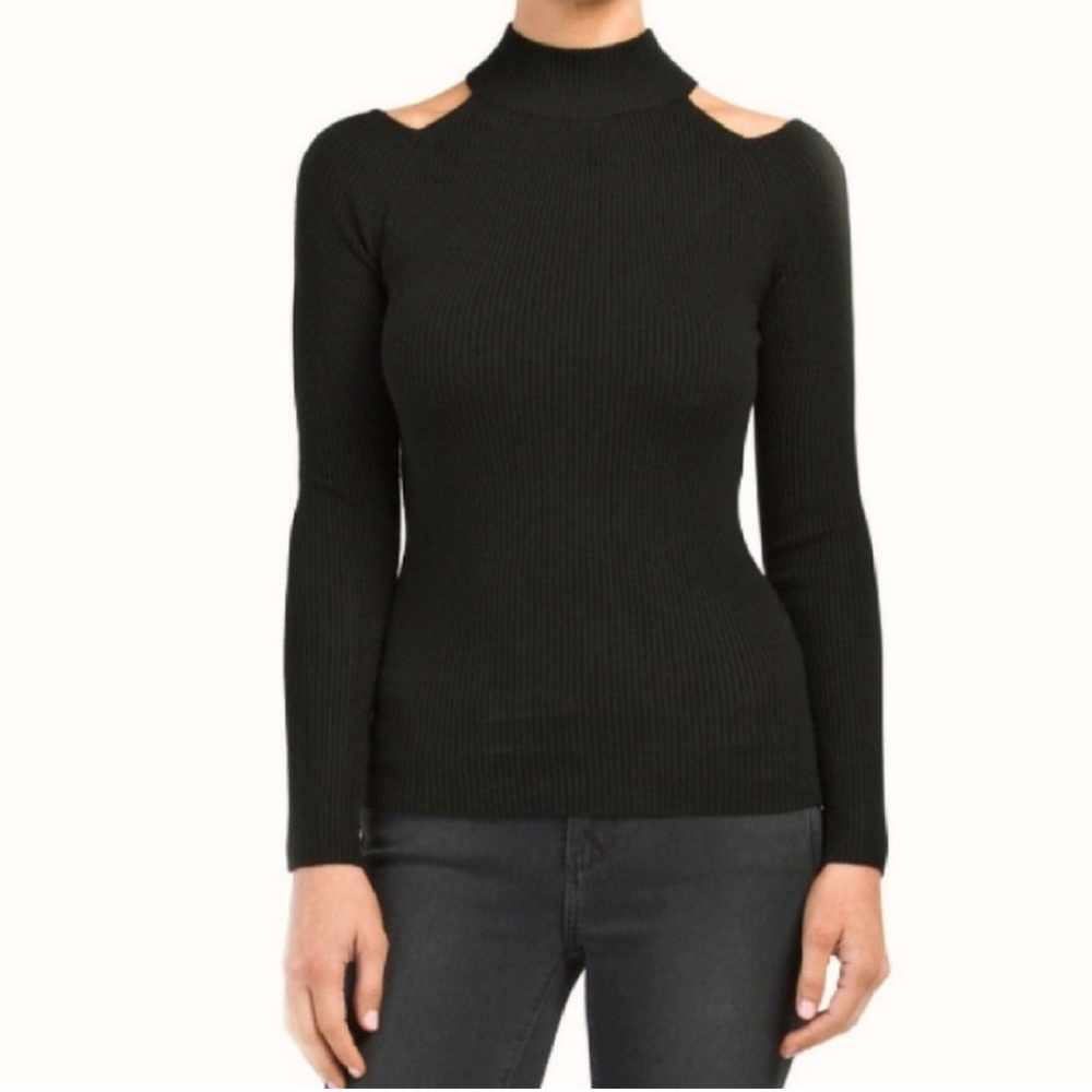 Carmen cold shoulder, 3 quarter sleeve black sweater in size S